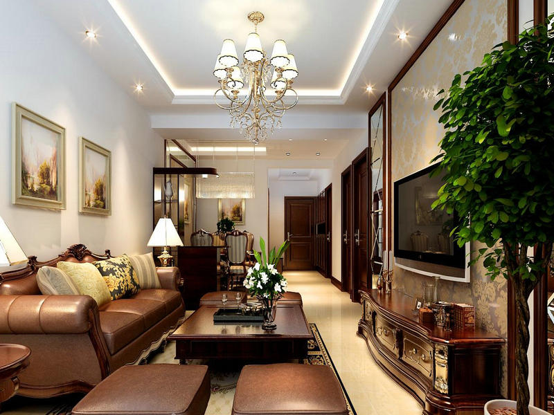 中式客厅装修沙发背景挂画,中式客厅装修榻榻米区域改装